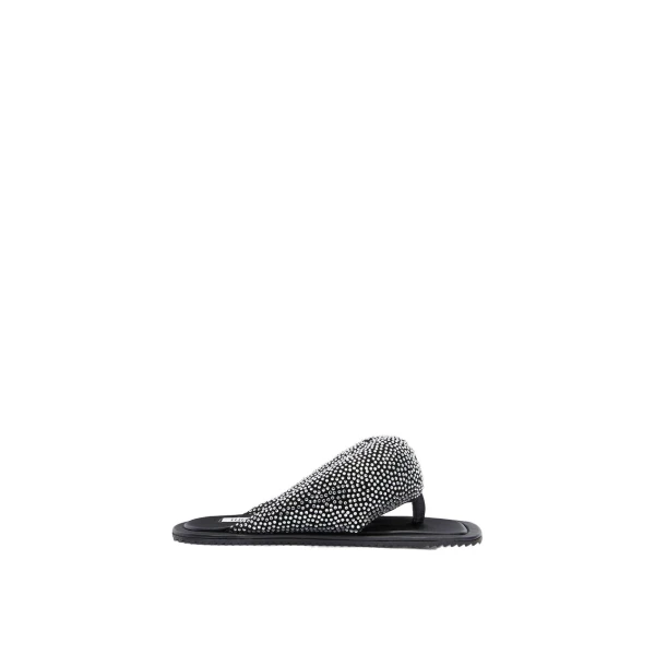 Indie Max Flat Thong Sandals in Black and Crystal