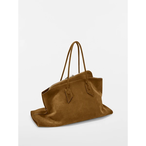 The Attico La Passeggiata Large Top Handle Bag in Tobacco Suede | Totes & Top-Handle Bags | Luxury Shoes 