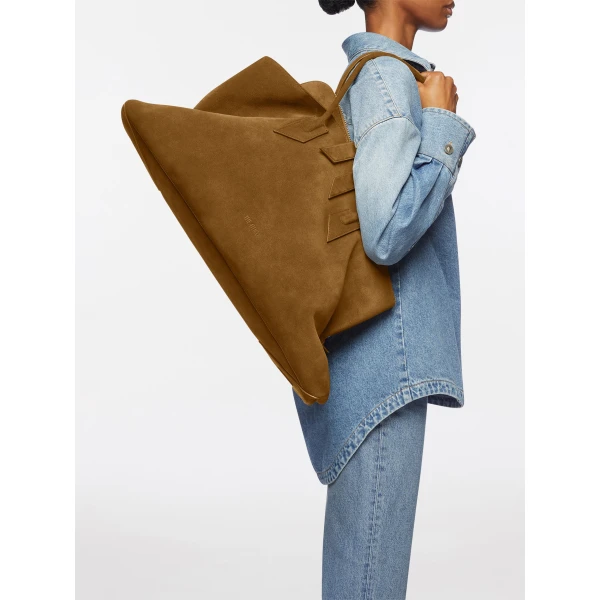 The Attico La Passeggiata Large Top Handle Bag in Tobacco Suede | Totes & Top-Handle Bags | Luxury Shoes 
