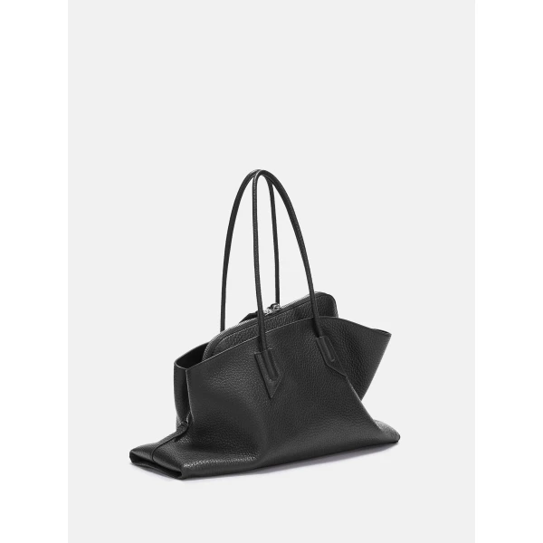 The Attico La Passeggiata Medium Top Handle Bag in Black Grained Leather | Totes & Top-Handle Bags | Luxury Shoes 