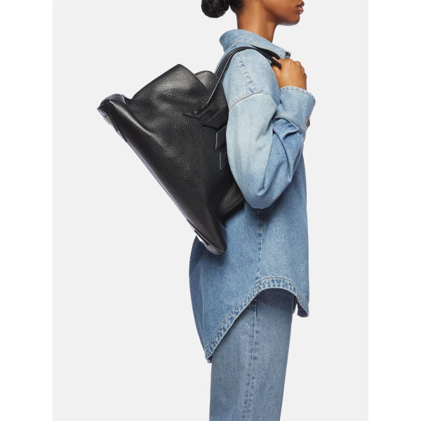 The Attico La Passeggiata Medium Top Handle Bag in Black Grained Leather | Totes & Top-Handle Bags | Luxury Shoes 