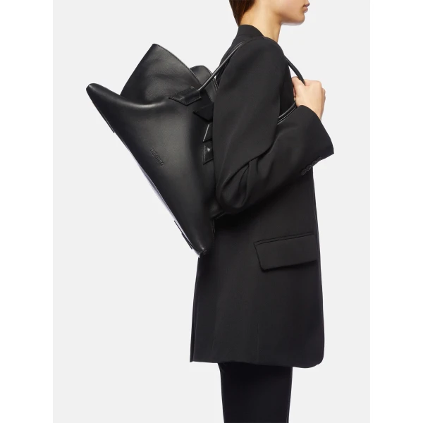 The Attico La Passeggiata Medium Top Handle Bag in Black Smooth Leather | Totes & Top-Handle Bags | Luxury Shoes 