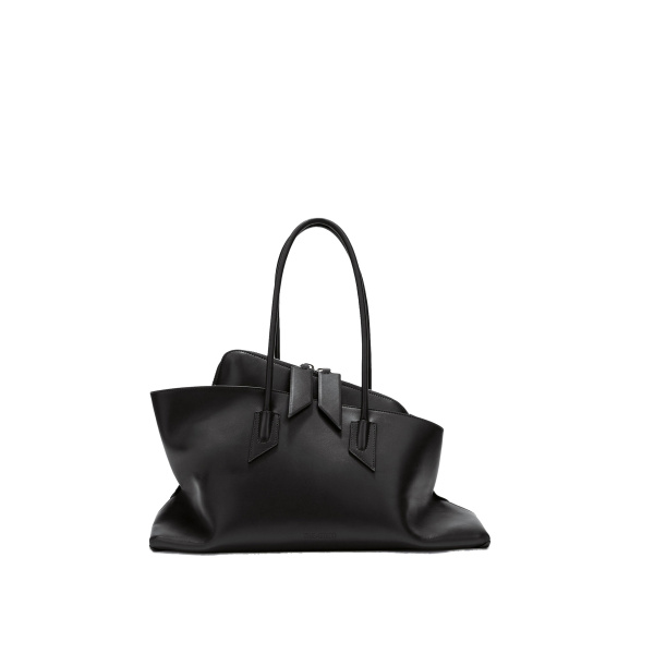 The Attico La Passeggiata Medium Top Handle Bag in Black Smooth Leather | Totes & Top-Handle Bags | Luxury Shoes 