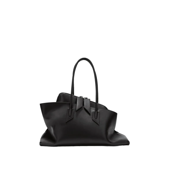 The Attico La Passeggiata Medium Top Handle Bag in Black Smooth Leather | Totes & Top-Handle Bags | Luxury Shoes 