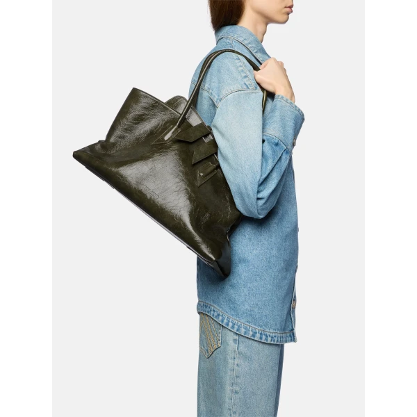 The Attico La Passeggiata Medium Top Handle Bag in Olive Brown | Totes & Top-Handle Bags | Luxury Shoes 