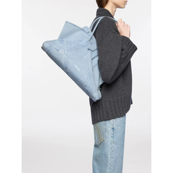 The Attico La Passeggiata Medium Top Handle Bag in Super Washed Blue | Totes & Top-Handle Bags | Luxury Shoes 