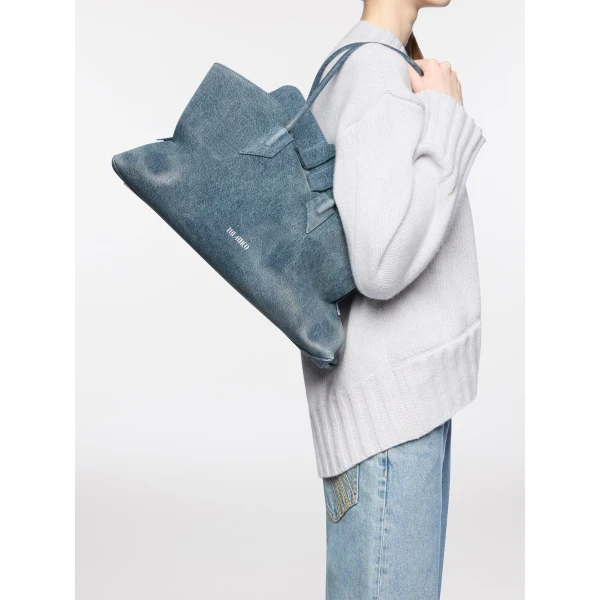 The Attico La Passeggiata Medium Top Handle Bag in Washed Denim | Totes & Top-Handle Bags | Luxury Shoes 