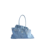 The Attico La Passeggiata Medium x The Ex Top Handle Bag in Light Blue Denim | Totes & Top-Handle Bags | Luxury Shoes 