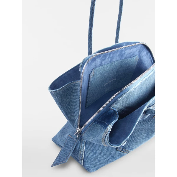 The Attico La Passeggiata Medium x The Ex Top Handle Bag in Light Blue Denim | Totes & Top-Handle Bags | Luxury Shoes 