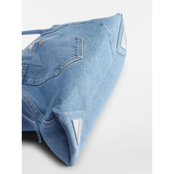 The Attico La Passeggiata Medium x The Ex Top Handle Bag in Light Blue Denim | Totes & Top-Handle Bags | Luxury Shoes 