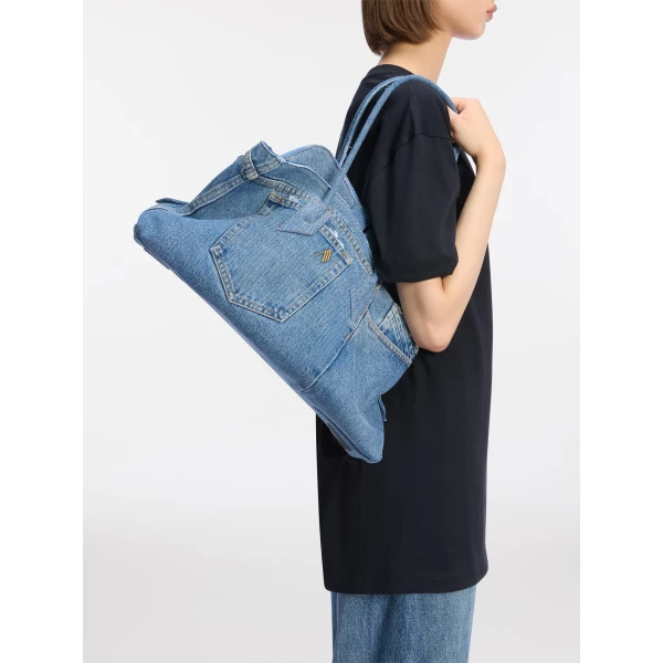 The Attico La Passeggiata Medium x The Ex Top Handle Bag in Light Blue Denim | Totes & Top-Handle Bags | Luxury Shoes 