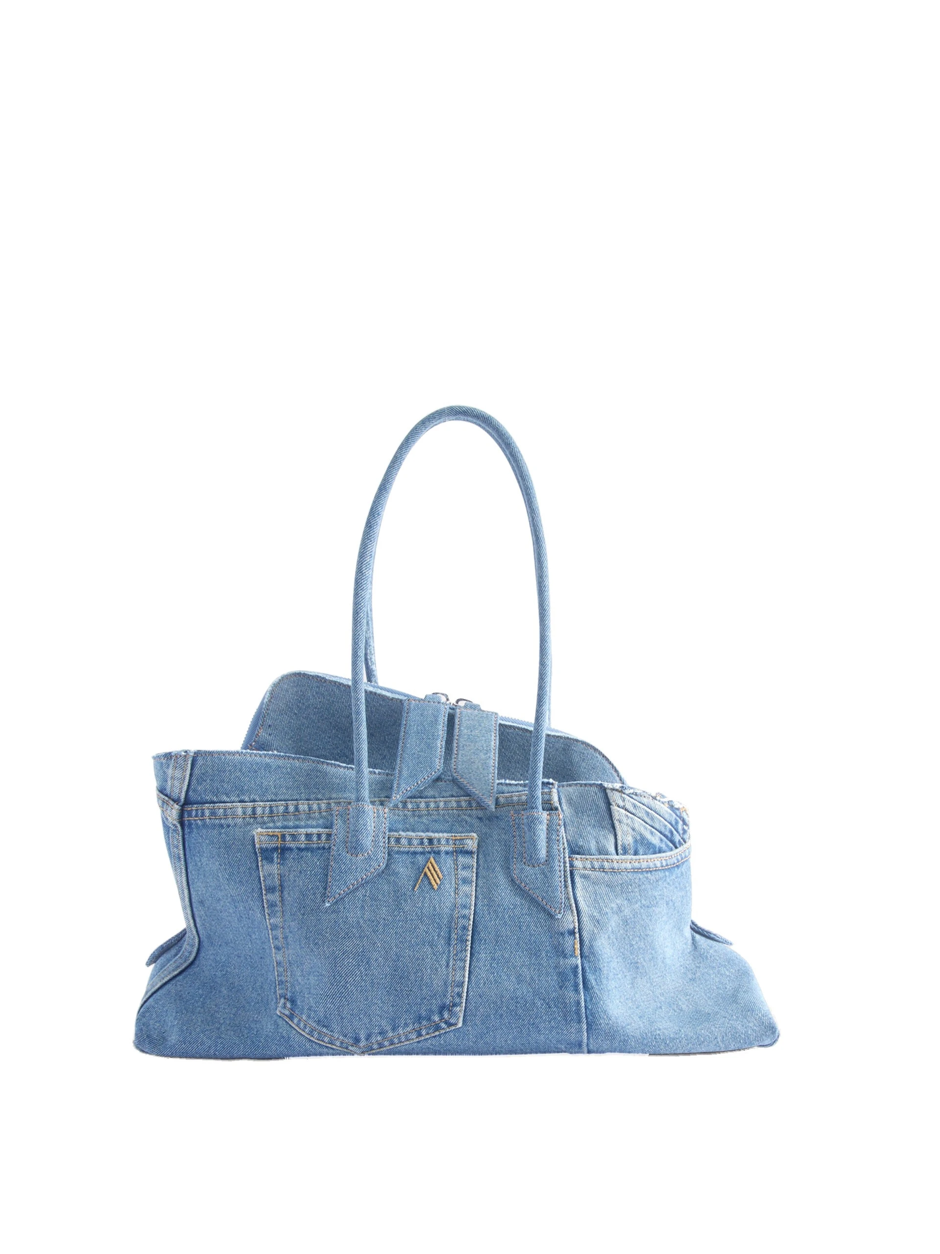The Attico La Passeggiata Medium x The Ex Top Handle Bag in Light Blue Denim The Attico La Passeggiata Medium x The Ex Top Handle Bag in Light Blue Denim | Totes & Top-Handle Bags | Luxury Shoes