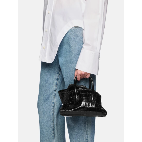 The Attico La Passeggiata Mini Top Handle Bag in Black Croc-Print Leather | Totes & Top-Handle Bags | Luxury Shoes 