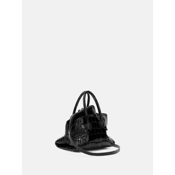 The Attico La Passeggiata Mini Top Handle Bag in Black Croc-Print Leather | Totes & Top-Handle Bags | Luxury Shoes 