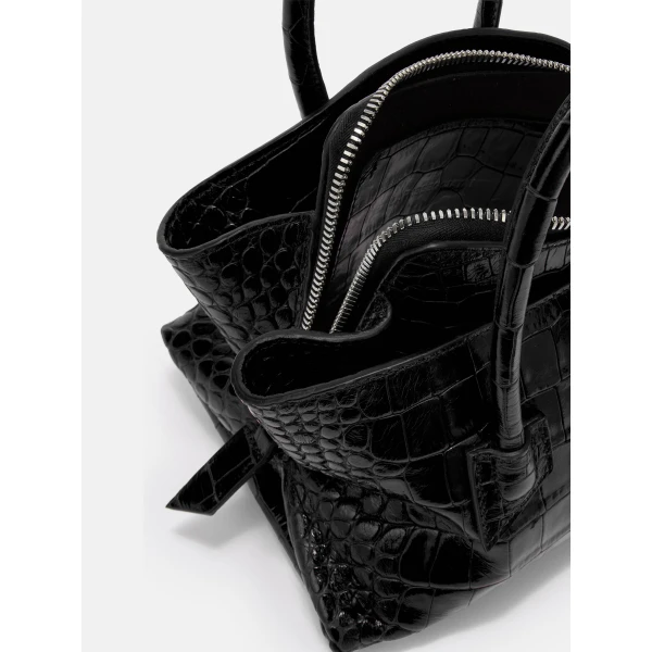 The Attico La Passeggiata Mini Top Handle Bag in Black Croc-Print Leather | Totes & Top-Handle Bags | Luxury Shoes 