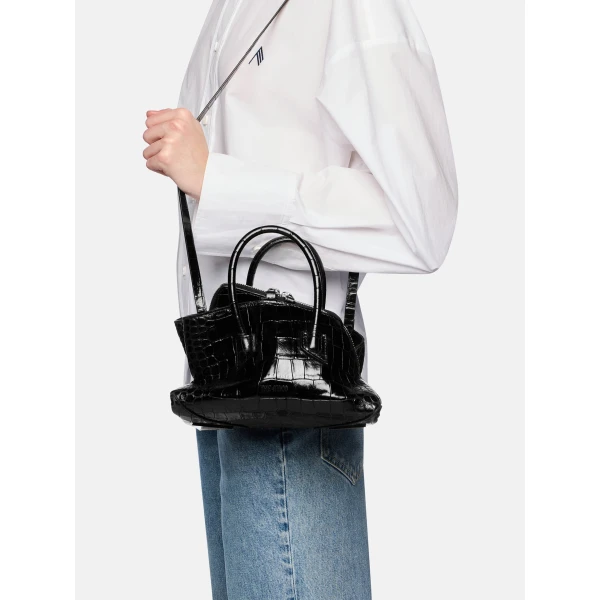 The Attico La Passeggiata Mini Top Handle Bag in Black Croc-Print Leather | Totes & Top-Handle Bags | Luxury Shoes 