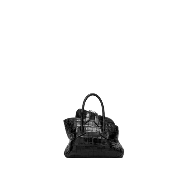 The Attico La Passeggiata Mini Top Handle Bag in Black Croc-Print Leather | Totes & Top-Handle Bags | Luxury Shoes 
