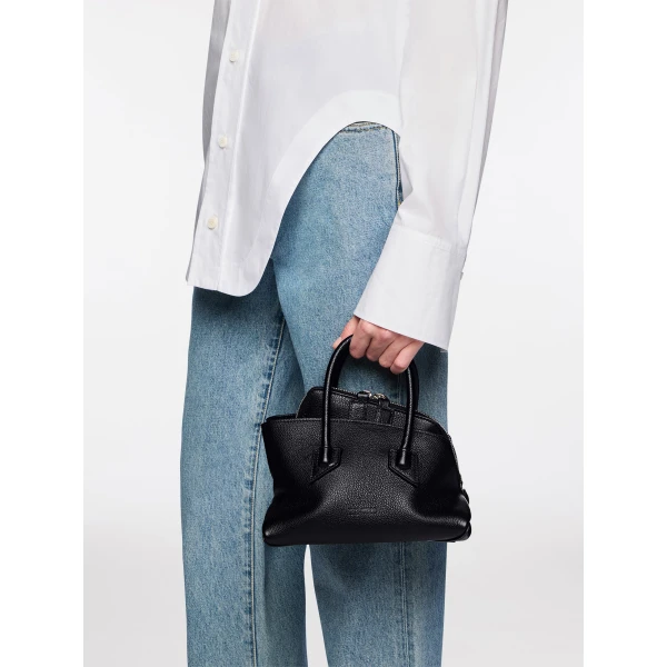 The Attico La Passeggiata Mini Top Handle Bag in Black Grained Leather | Totes & Top-Handle Bags | Luxury Shoes 