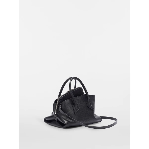 The Attico La Passeggiata Mini Top Handle Bag in Black Grained Leather | Totes & Top-Handle Bags | Luxury Shoes 