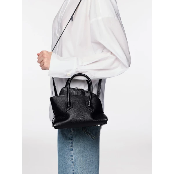 The Attico La Passeggiata Mini Top Handle Bag in Black Grained Leather | Totes & Top-Handle Bags | Luxury Shoes 