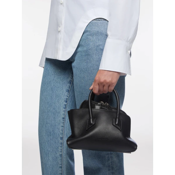 The Attico La Passeggiata Mini Top Handle Bag in Black Smooth Leather | Totes & Top-Handle Bags | Luxury Shoes 