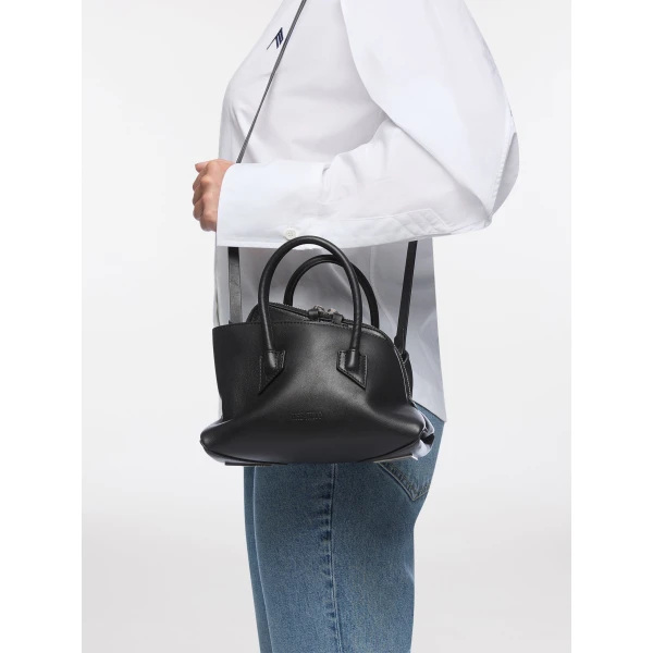 The Attico La Passeggiata Mini Top Handle Bag in Black Smooth Leather | Totes & Top-Handle Bags | Luxury Shoes 