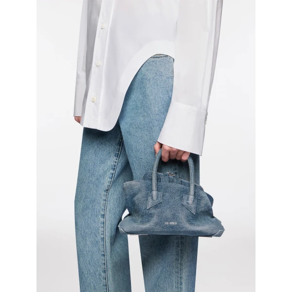 The Attico La Passeggiata Mini Top Handle Bag in Washed Denim | Totes & Top-Handle Bags | Luxury Shoes 