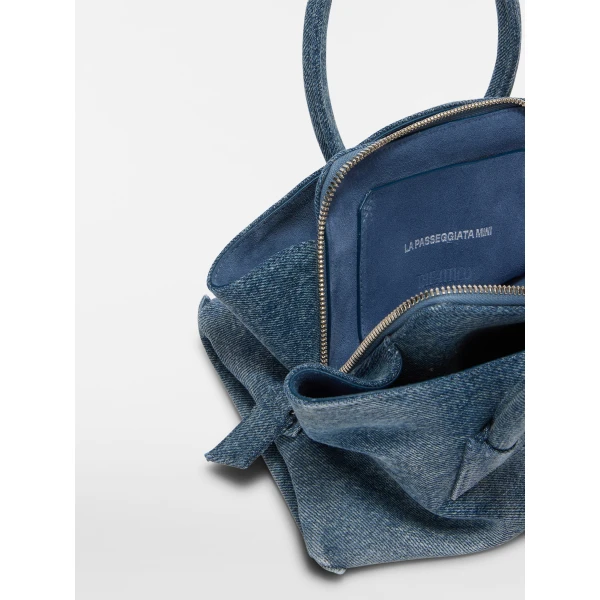 The Attico La Passeggiata Mini Top Handle Bag in Washed Denim | Totes & Top-Handle Bags | Luxury Shoes 
