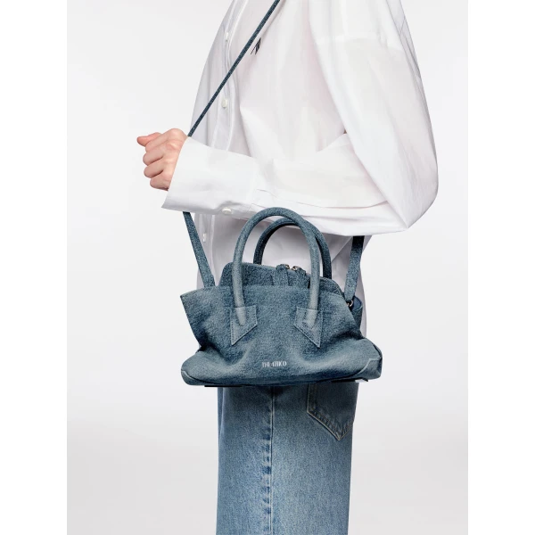 The Attico La Passeggiata Mini Top Handle Bag in Washed Denim | Totes & Top-Handle Bags | Luxury Shoes 