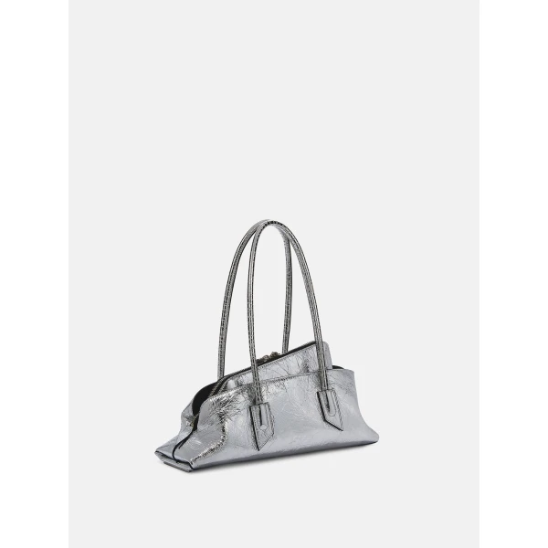 The Attico La Passeggiata Small Top Handle Bag in Silver Crackled Leather | Totes & Top-Handle Bags | Luxury Shoes 