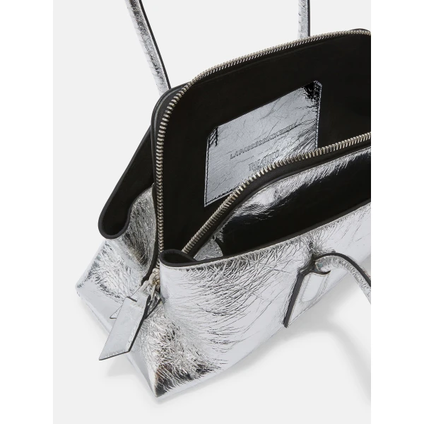 The Attico La Passeggiata Small Top Handle Bag in Silver Crackled Leather | Totes & Top-Handle Bags | Luxury Shoes 