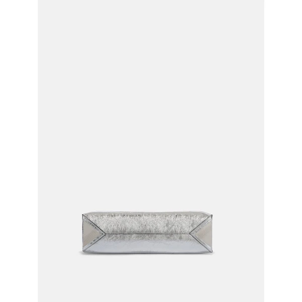 The Attico La Passeggiata Small Top Handle Bag in Silver Crackled Leather | Totes & Top-Handle Bags | Luxury Shoes 
