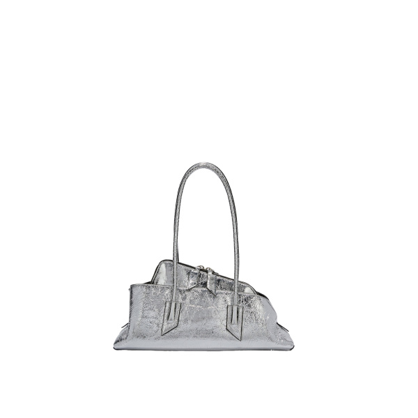 The Attico La Passeggiata Small Top Handle Bag in Silver Crackled Leather | Totes & Top-Handle Bags | Luxury Shoes 