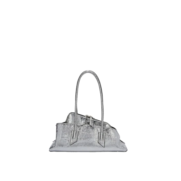 The Attico La Passeggiata Small Top Handle Bag in Silver Crackled Leather | Totes & Top-Handle Bags | Luxury Shoes 