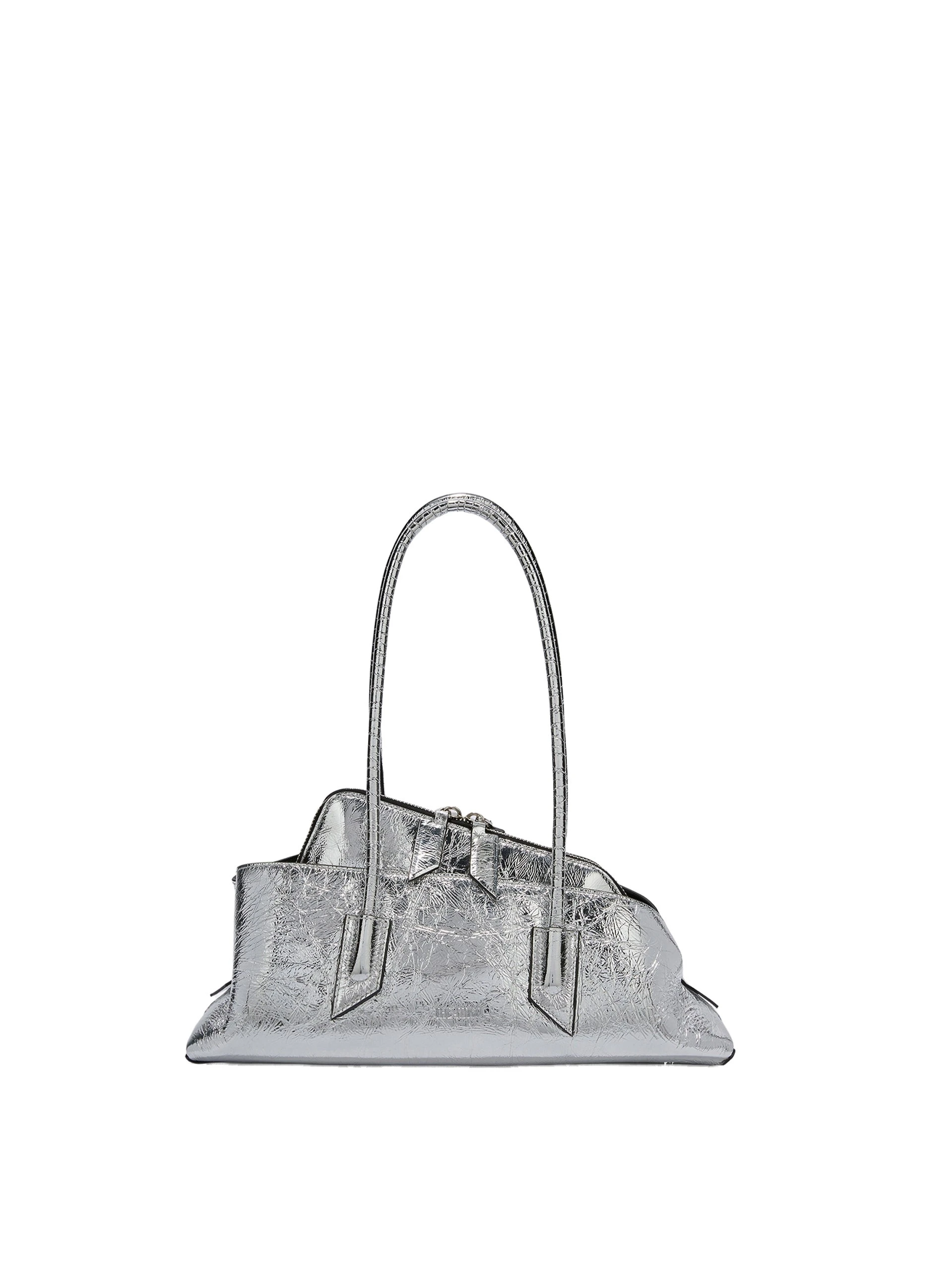 The Attico La Passeggiata Small Top Handle Bag in Silver Crackled Leather The Attico La Passeggiata Small Top Handle Bag in Silver Crackled Leather | Totes & Top-Handle Bags | Luxury Shoes