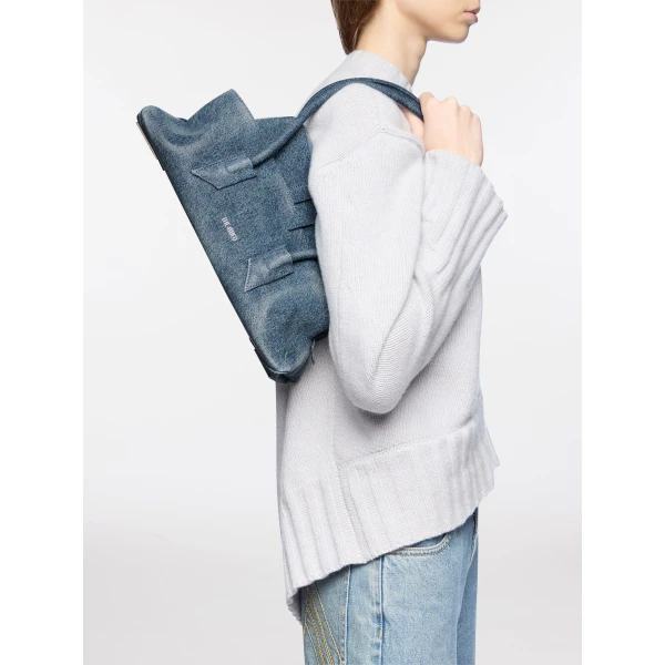 The Attico La Passeggiata Small Top Handle Bag in Washed Denim | Totes & Top-Handle Bags | Luxury Shoes 