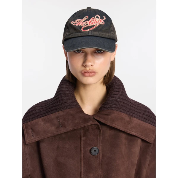 The Attico Logo Baseball Cap in Black and Red | Hats | Luxury Shoes 