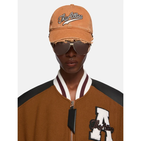 The Attico Logo Baseball Cap in Camel | Hats | Luxury Shoes 