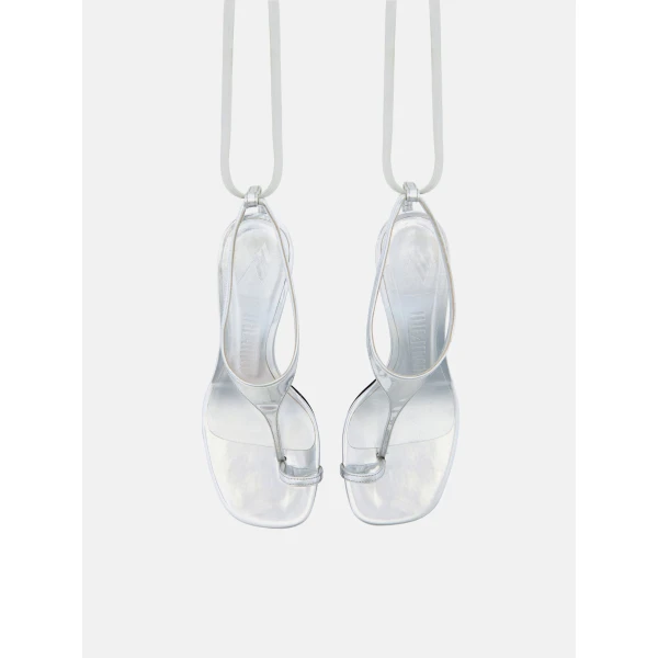 The Attico Nova Thong Sandals in Silver | Sandals | Luxury Shoes 