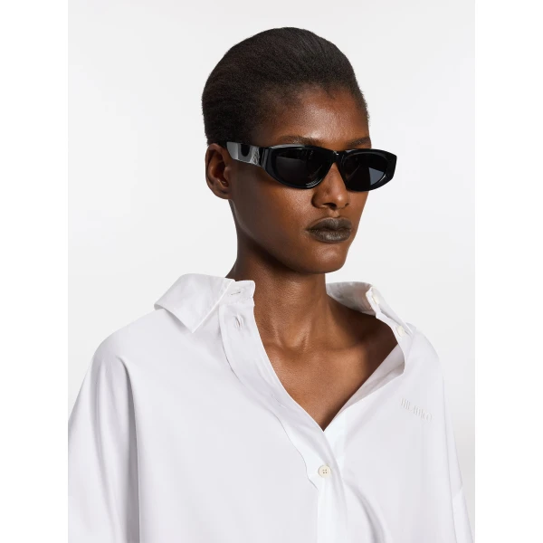 The Attico Rectangular Sunglasses in Black and Silver | Sunglasses | Luxury Shoes 