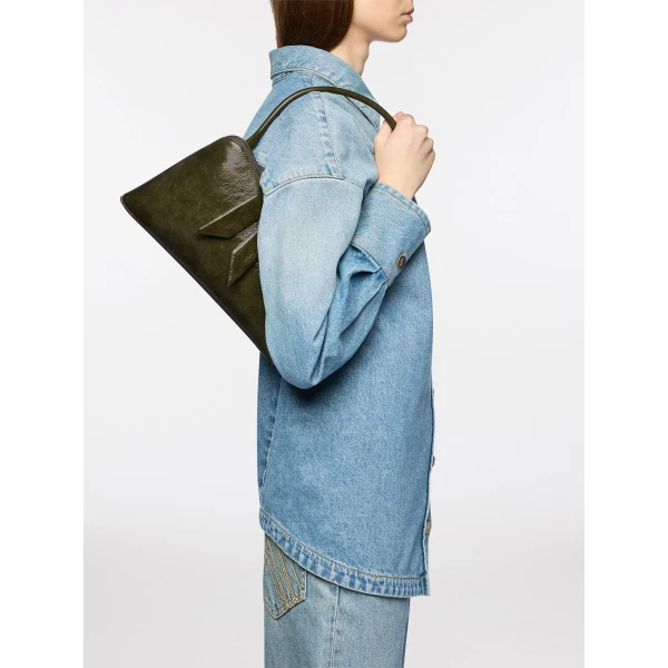 The Attico Sunrise Shoulder Bag in Olive Brown | Shoulder & Crossbody Bags | Luxury Shoes 