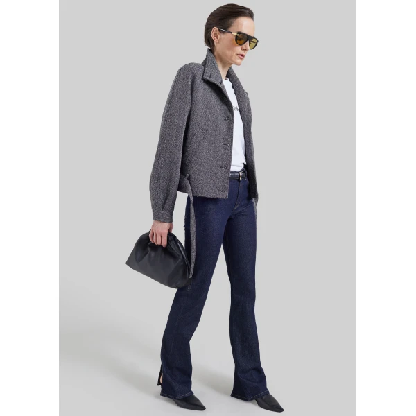The Frankie Shop Aubin Herringbone Belted Jacket in Black Melange, view 4