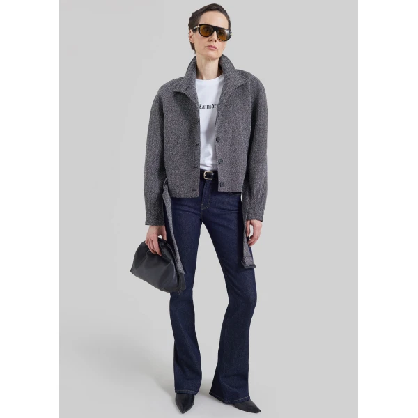 The Frankie Shop Aubin Herringbone Belted Jacket in Black Melange, view 6