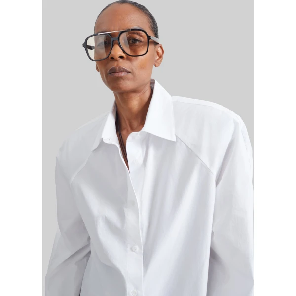 The Frankie Shop Azzura Padded Shirt in White, view 3