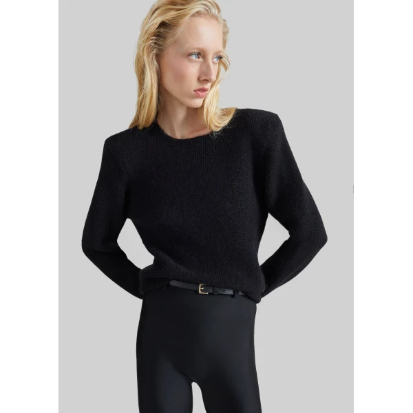 The Frankie Shop Beatrice Knit Padded Long Sleeve Top in Black, view 3