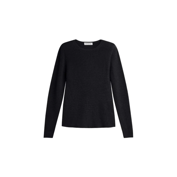 The Frankie Shop Beatrice Knit Padded Long Sleeve Top in Black