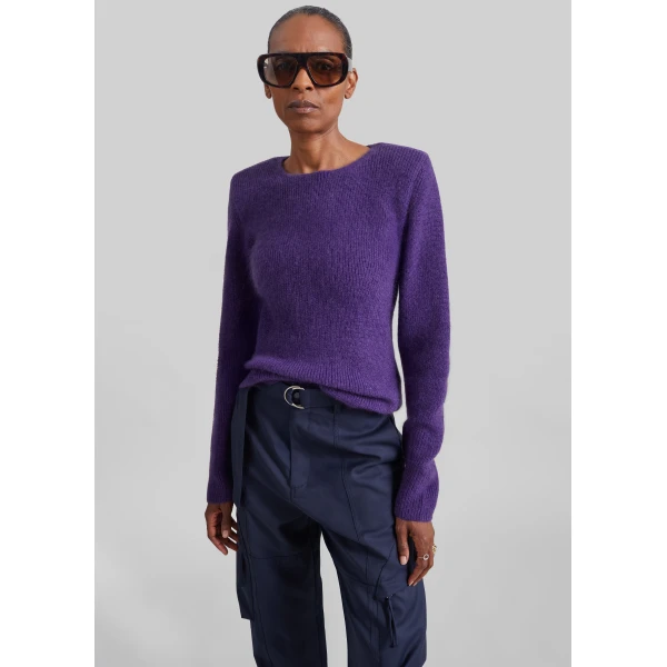 The Frankie Shop Beatrice Knit Padded Long Sleeve Top in Purple, view 6