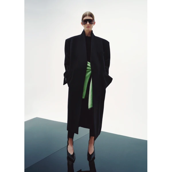 The Frankie Shop Brea Collarless Coat in Black, view 2