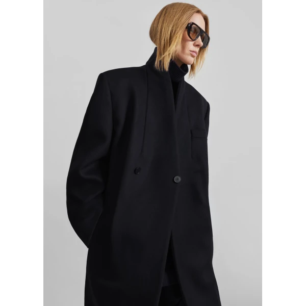 The Frankie Shop Brea Collarless Coat in Black, view 3