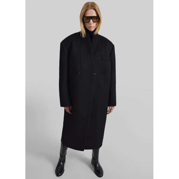 The Frankie Shop Brea Collarless Coat in Black, view 6